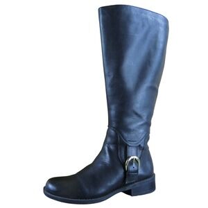 Me Too Dee Wide Calf Black Leather Riding Boot Knee High Buckle Accent Womens 6M
